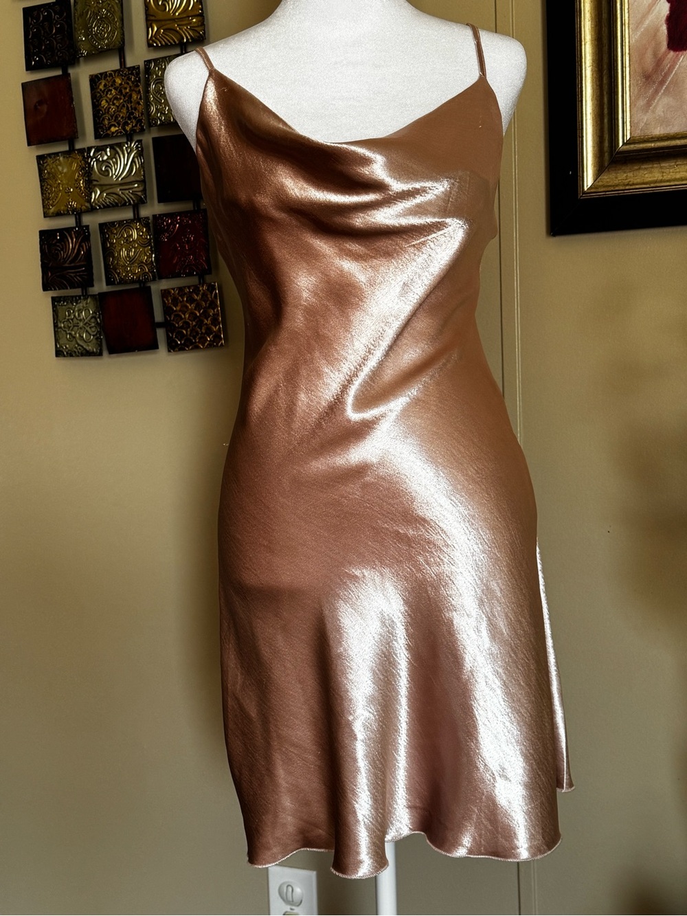 TCEC Metallic Copper Satin Slip Dress